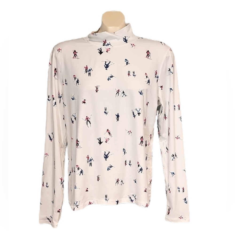 🌺 ACX White Long Sleeve Top with Skier Print, Size XL